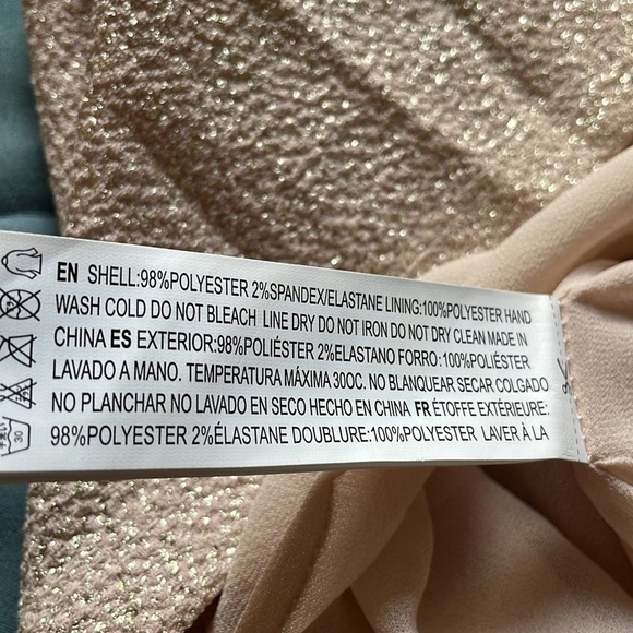 F21 Pink Champagne Dress Medium Open Back Mini Metallic Sparkly NYE Wedding - Picture 13 of 16